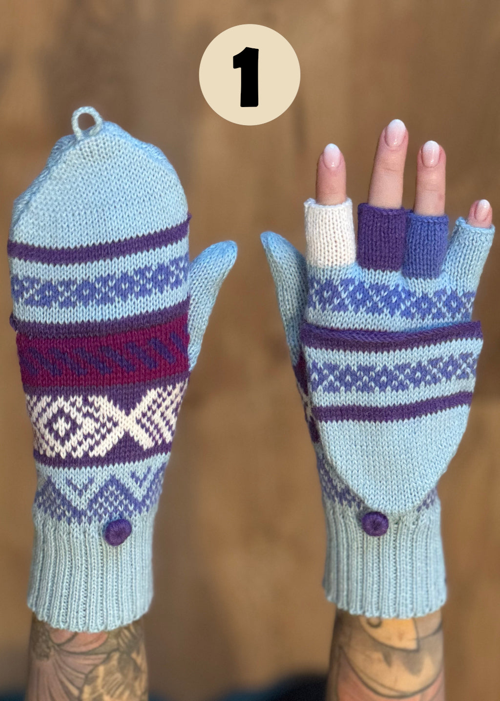 Rękawiczki z klapką - odcienie niebieskiego / różne wzory