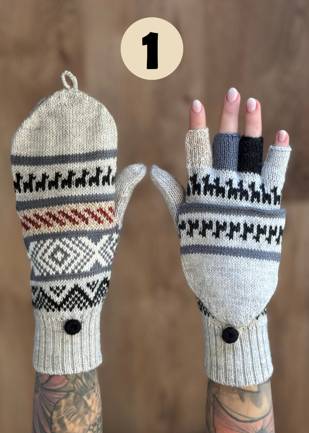 Rękawiczki z klapką - odcienie szarości / różne wzory