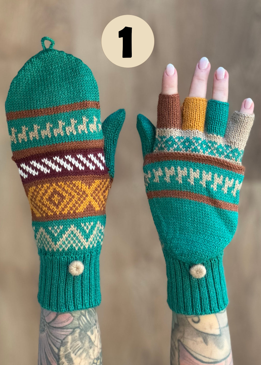 Rękawiczki z klapką - odcienie zieleni / różne wzory