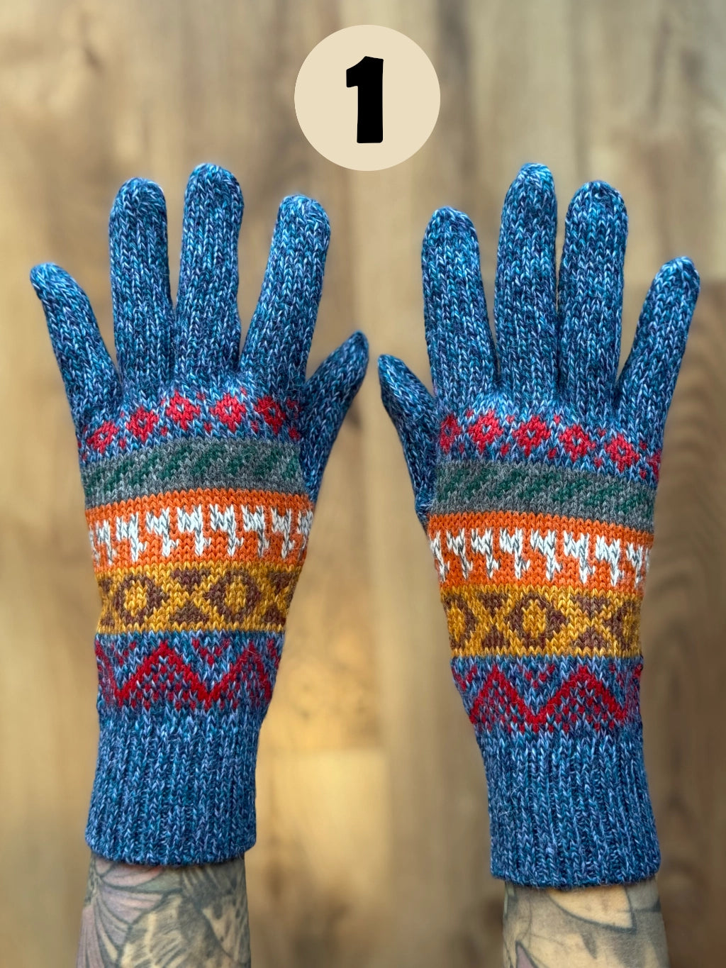 Rękawiczki pięciopalczaste - odcienie niebieskiego i fioletu /różne wzory