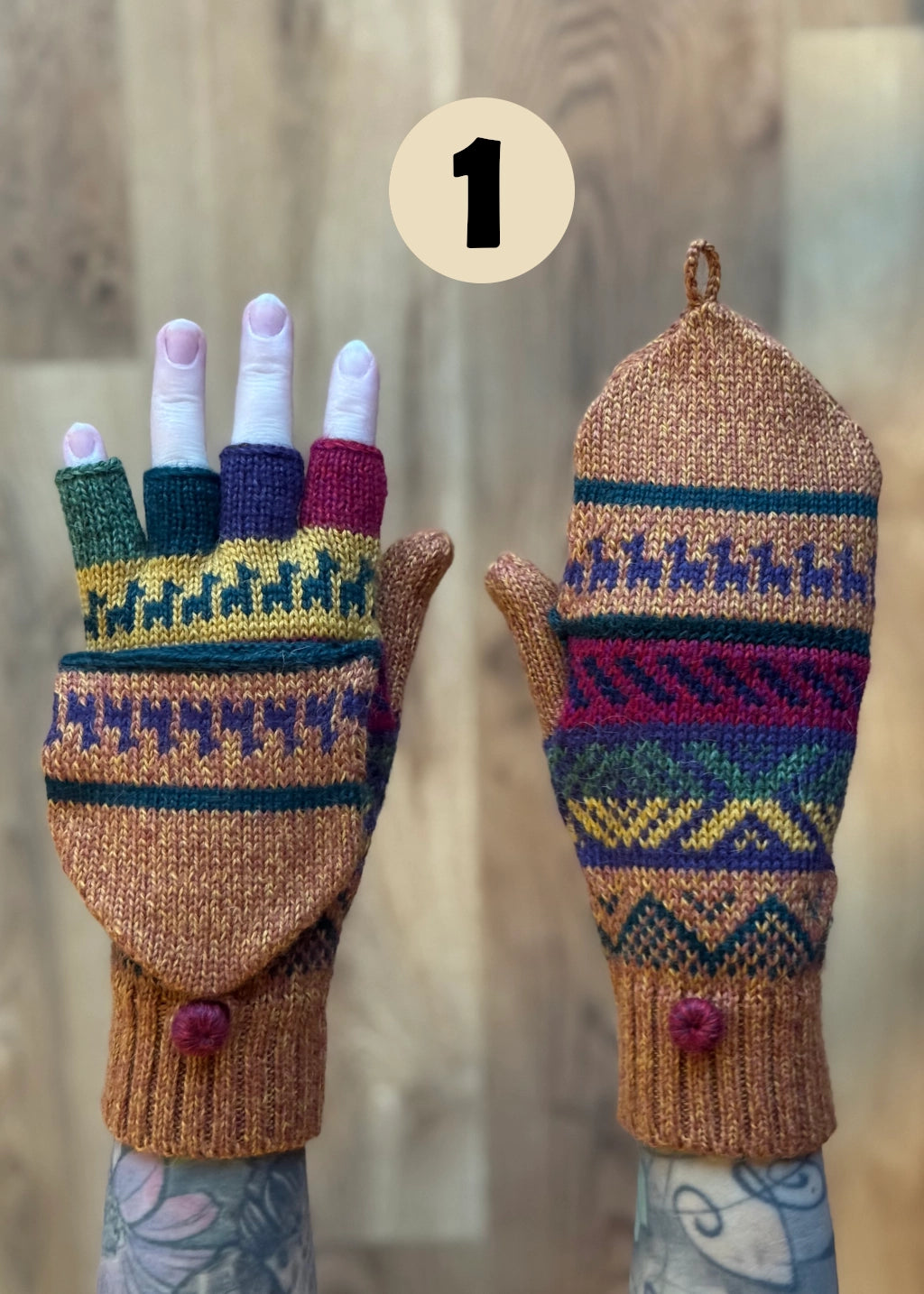 Rękawiczki z klapką - odcienie zachodzącego słońca / różne wzory