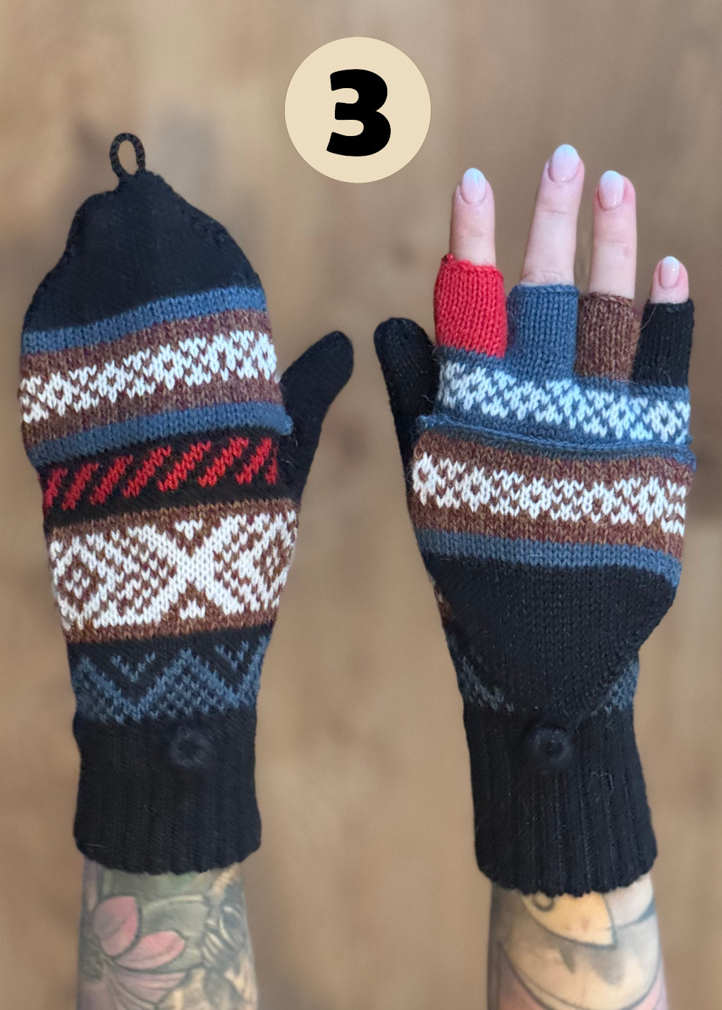 Rękawiczki z klapką - odcienie szarości i czerni/ różne wzory