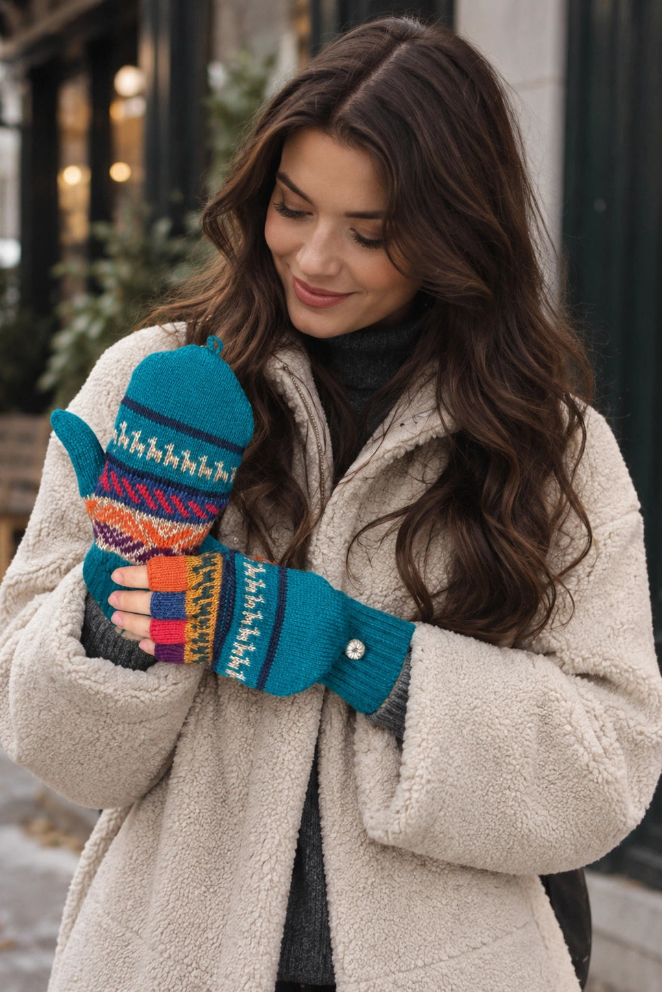 Convertible mittens - shades of blue / various patterns