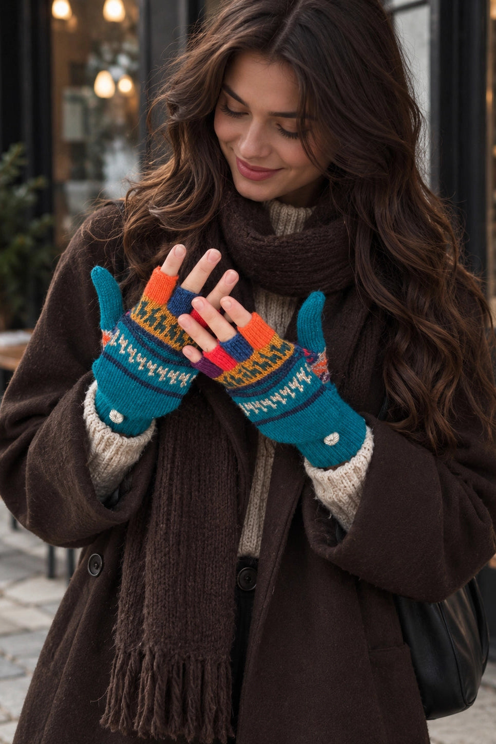 Convertible mittens - shades of blue / various patterns