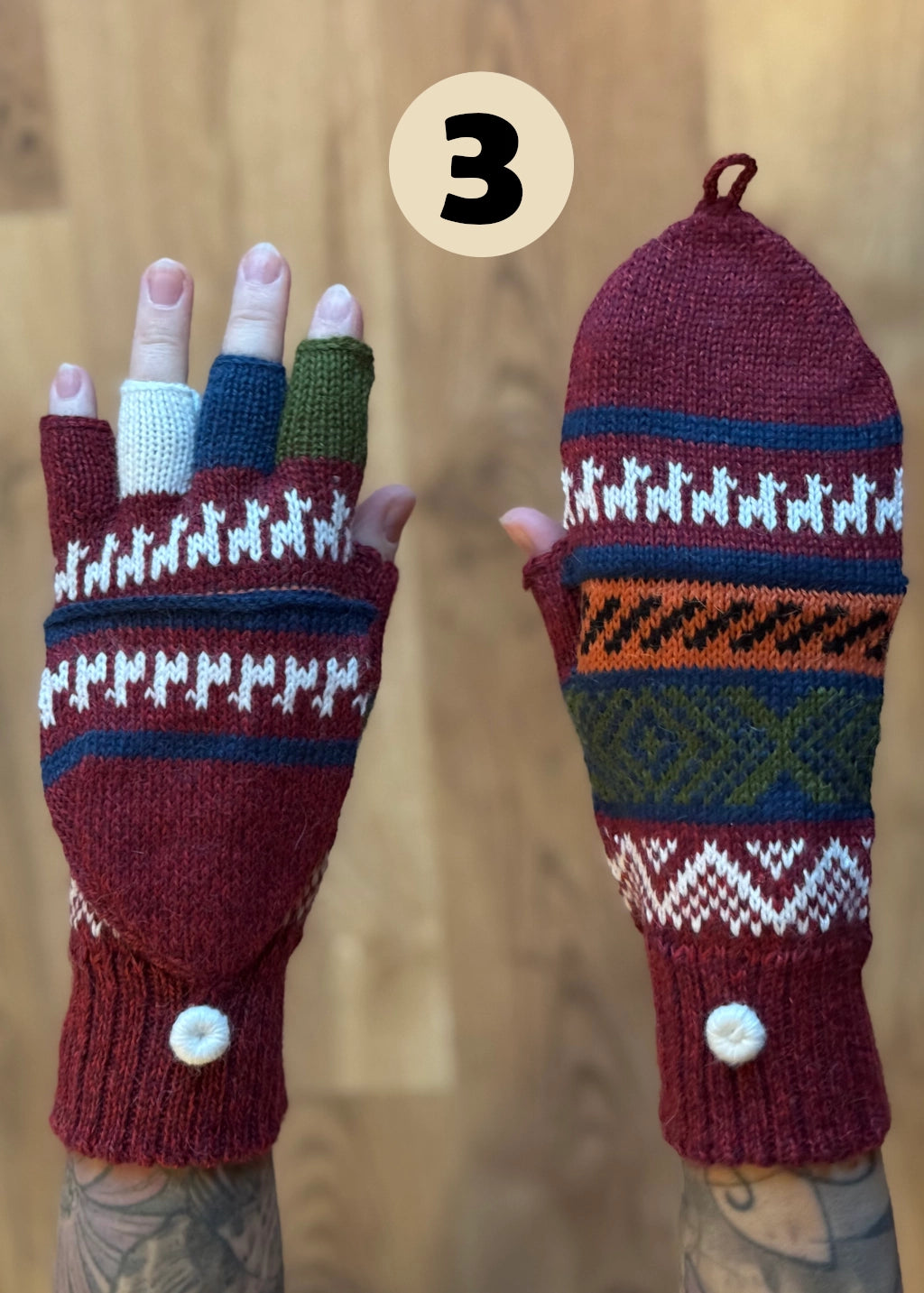 Gloves with flap without thumb - various colors and patterns