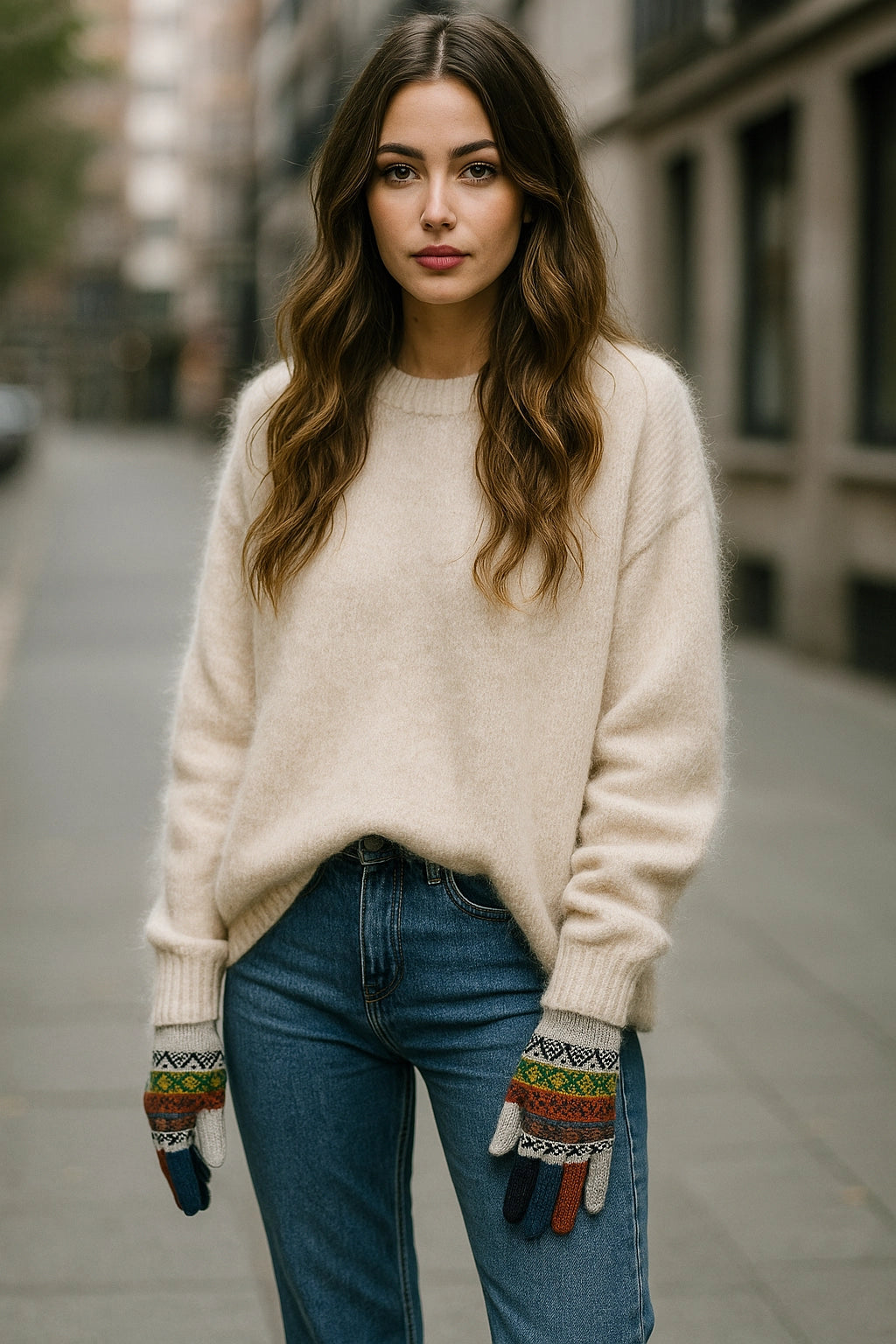 Rękawiczki pięciopalczaste - odcienie beżu i brązów /różne wzory