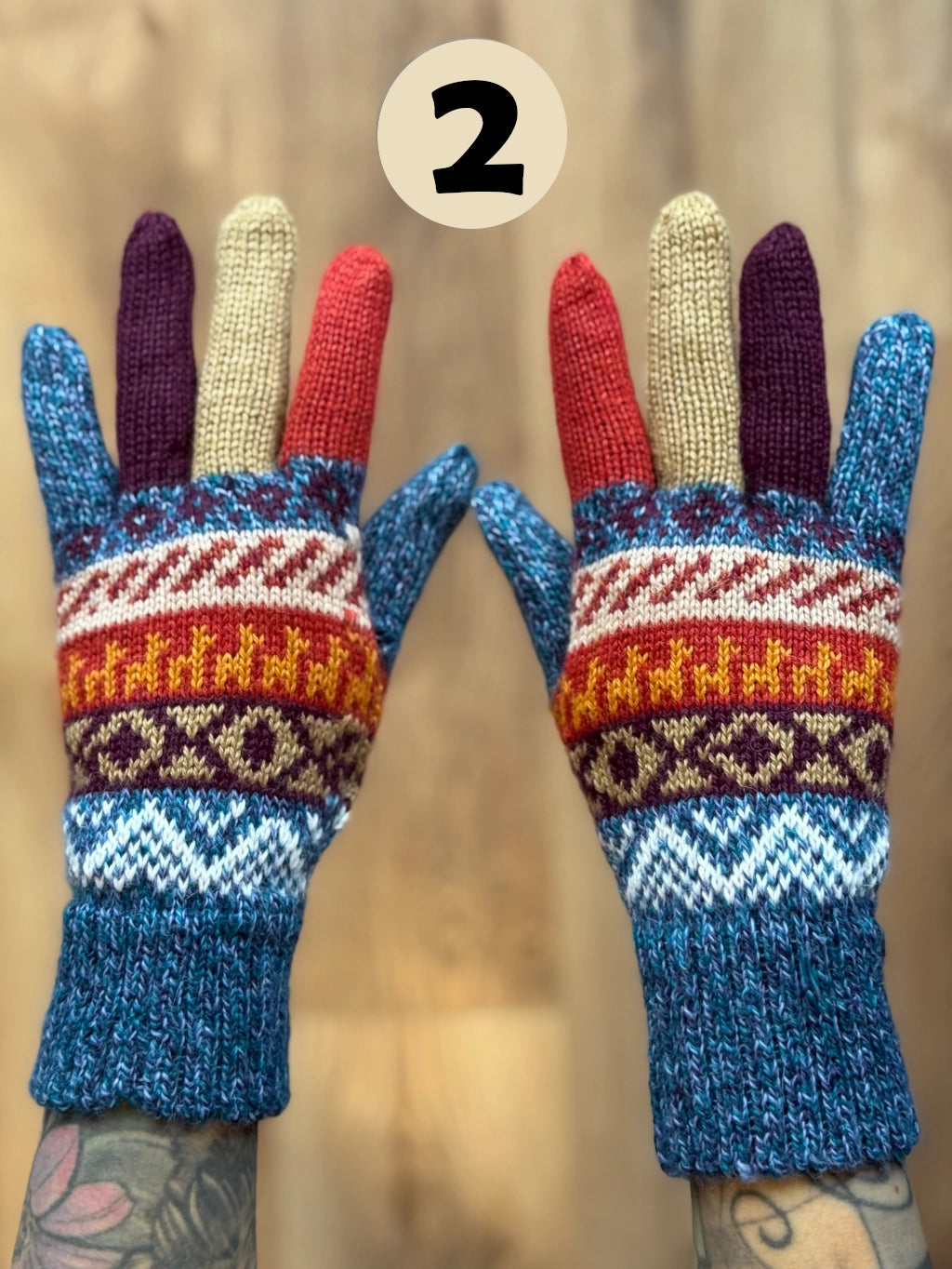 Rękawiczki pięciopalczaste - odcienie niebieskiego i fioletu /różne wzory