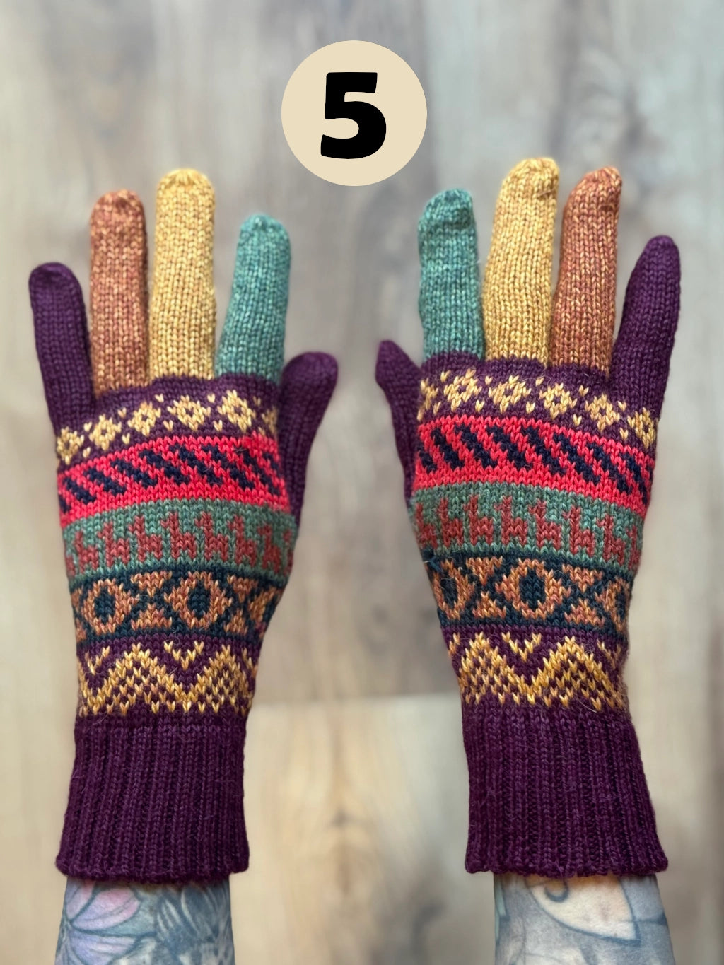 Rękawiczki pięciopalczaste - odcienie niebieskiego i fioletu /różne wzory