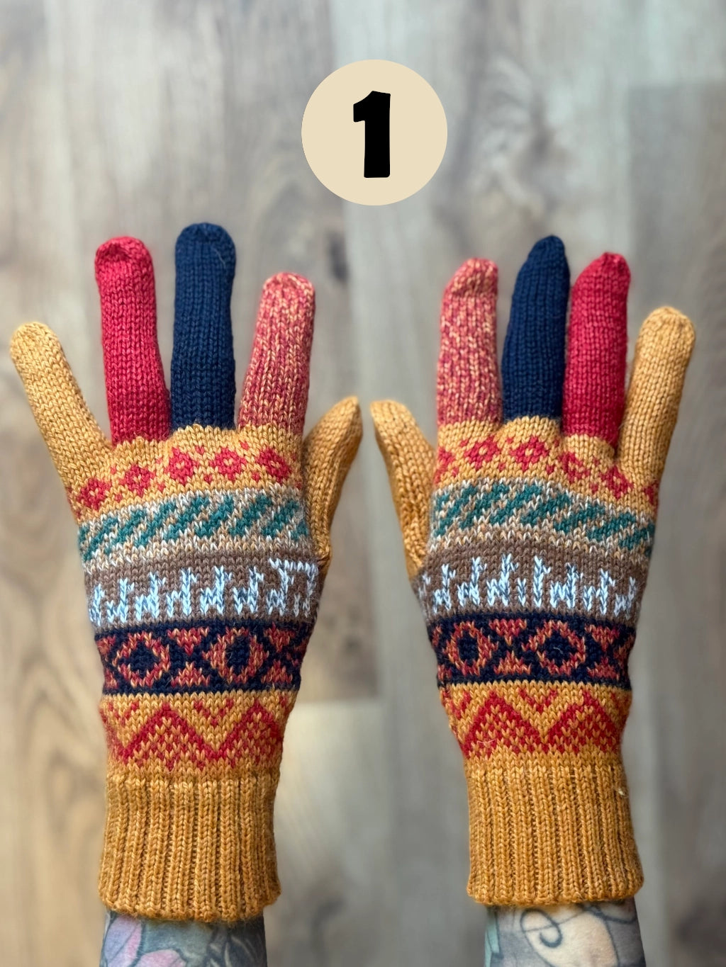 Rękawiczki pięciopalczaste - odcienie zachodu słońca /różne wzory