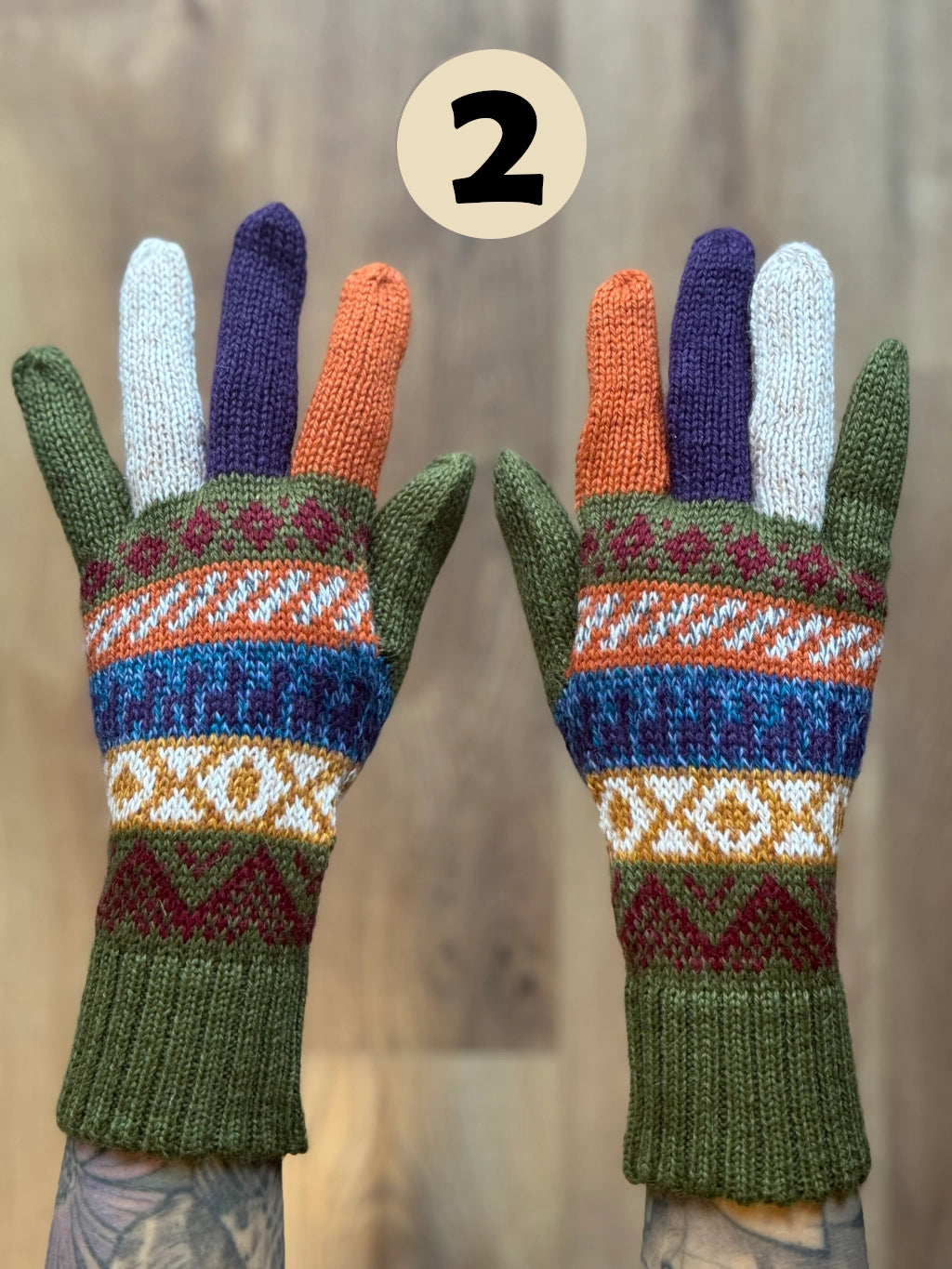 Rękawiczki pięciopalczaste - odcienie zieleni /różne wzory