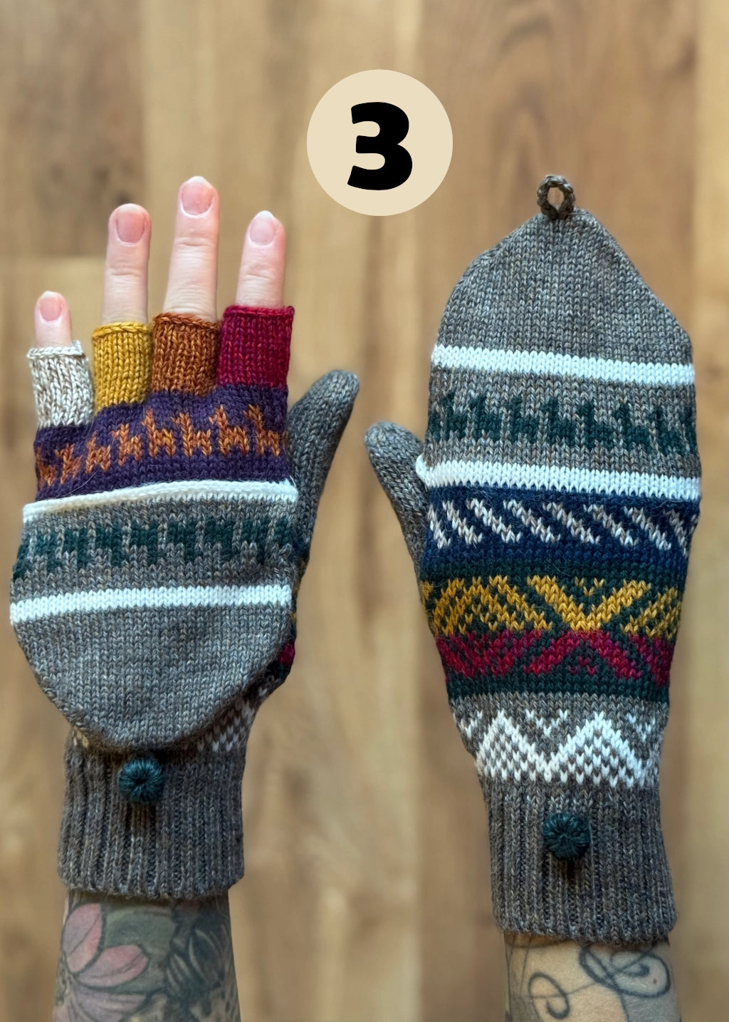 Rękawiczki z klapką - odcienie szarości / różne wzory